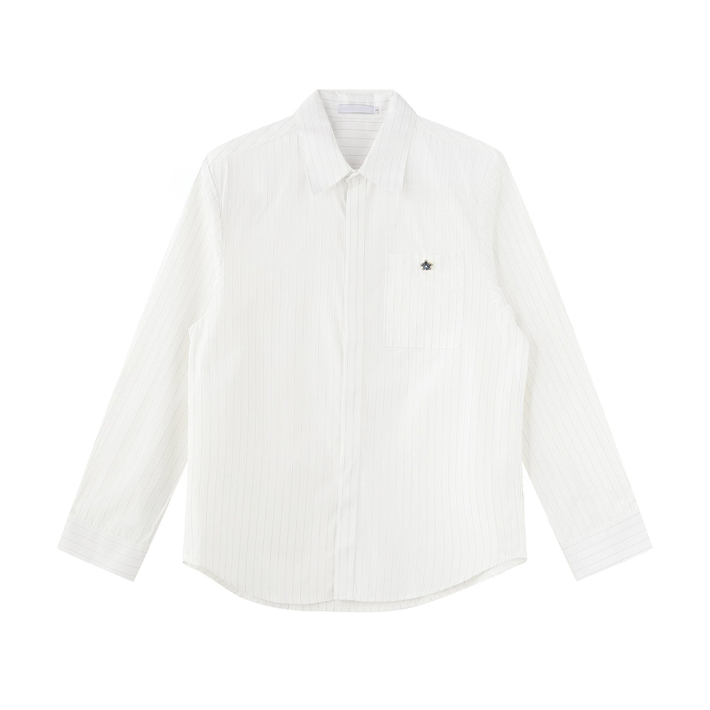 Stripe Pocket Embroidery Long Sleeve Shirt WN25026