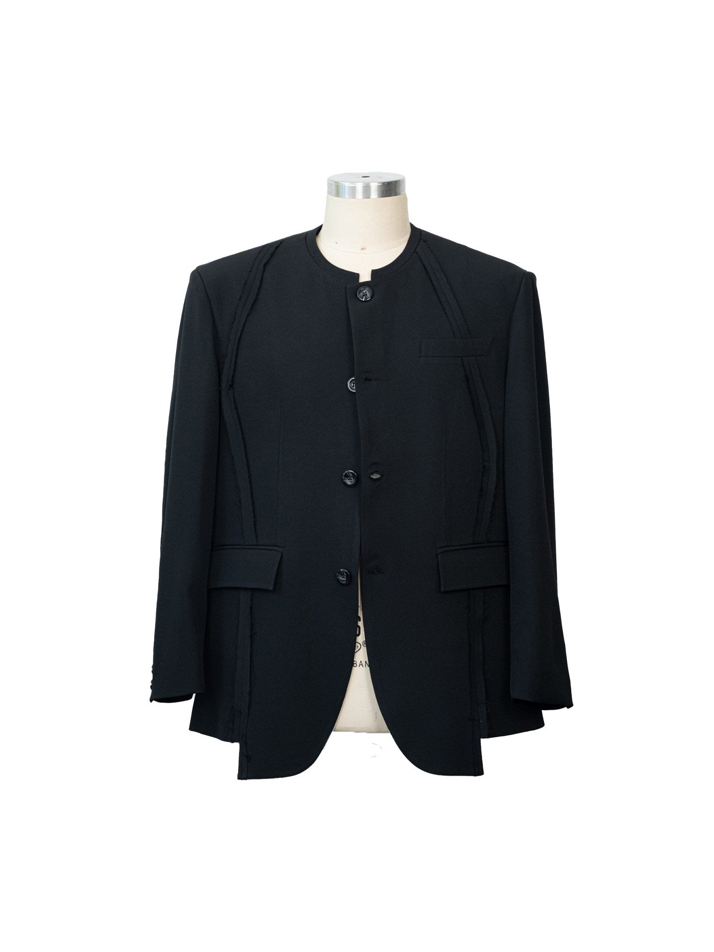 Collarless Seam Design Single-Breasted Jacket & Trousers Setup WN23620