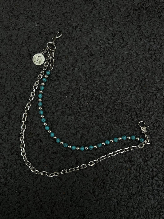 WN23191 Another Day x Blue Background Black Turquoise Hand-Beaded Jeans Chain Street Hanging Chain Detachable on One Side WN23191