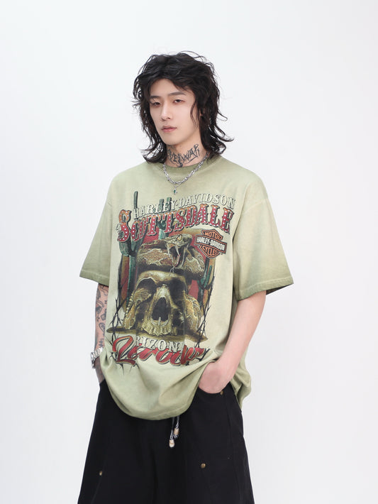 Washed Print Oversize Short Sleeve T-Shirt WN24416