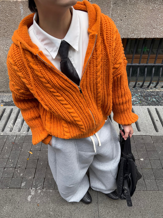 Twist Knit Hooded Oversize Knit Cardigan WN24364