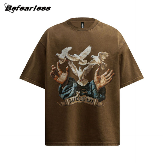 Washed Dove Print Heavyweight Oversize Short Sleeve T-Shirt WN26398