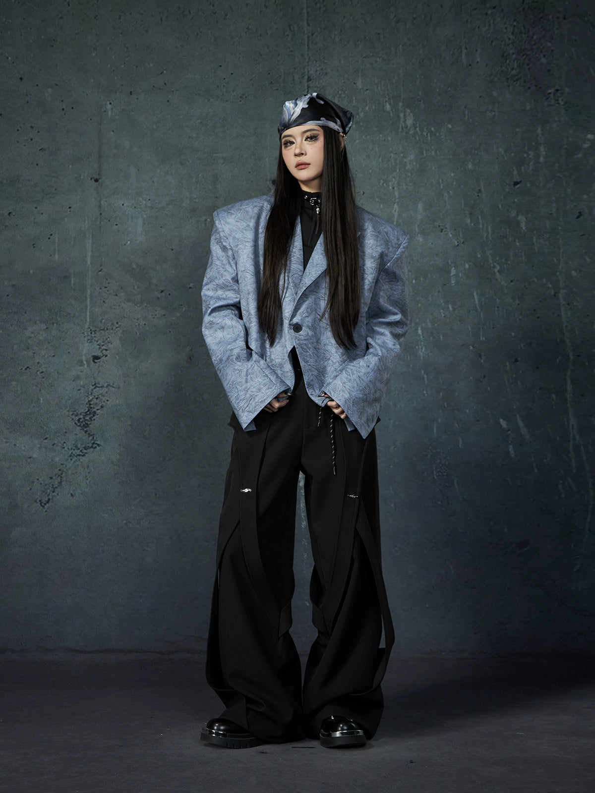 Thick Patchwork Strap Straight Trousers WN13578