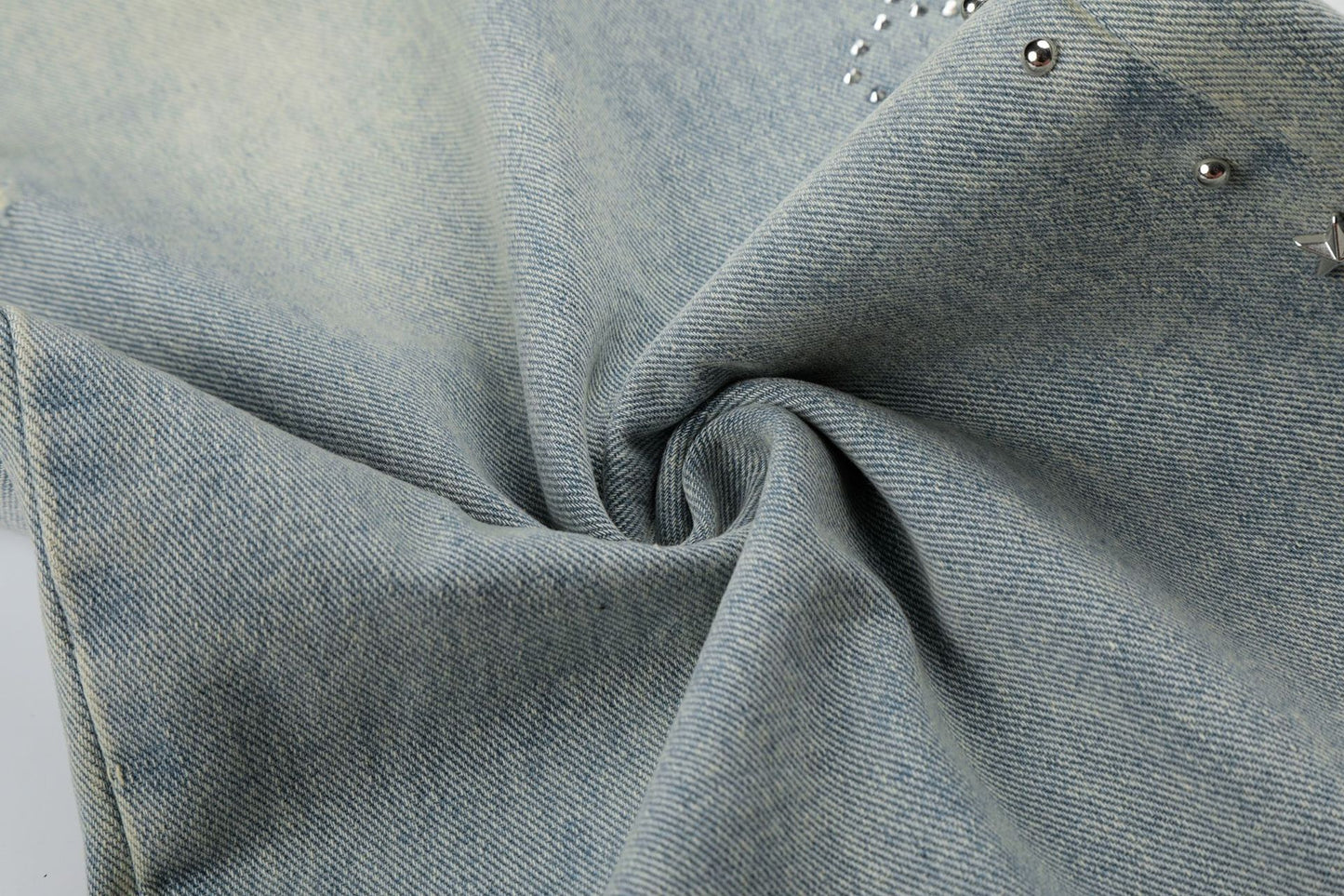 Washed Paint Studs Detail Wide Leg Denim Jeans WN25418