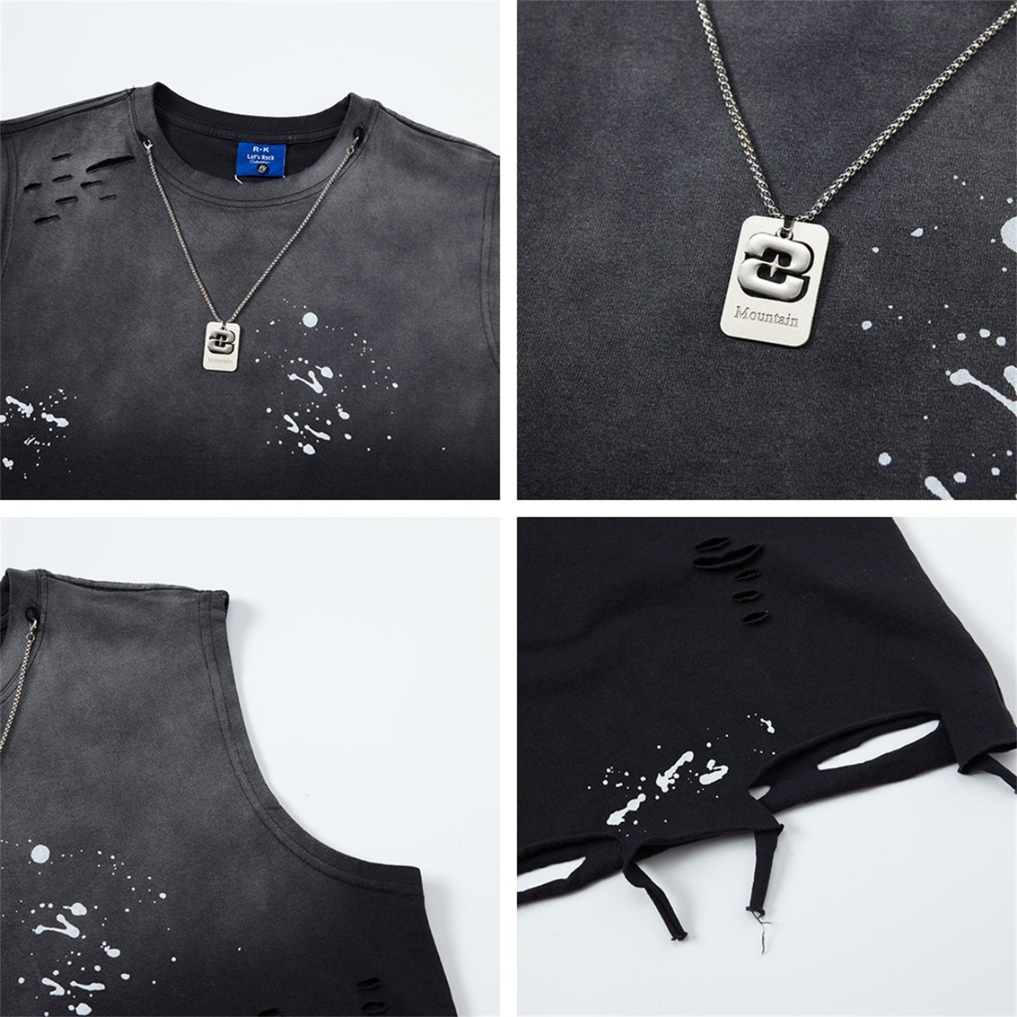 Wash Ink Design Damage Sleeveless T-shirt WN16535