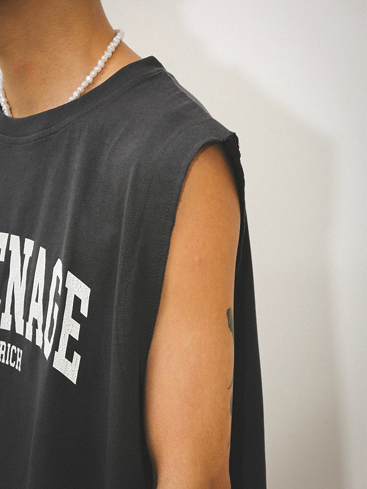 Oversize Graphic Letter Print Sleeveless T-Shirt WN17729