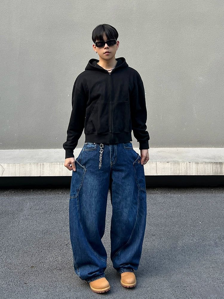 Dark Blue Baggy Wide Leg Denim Jeans WN19424