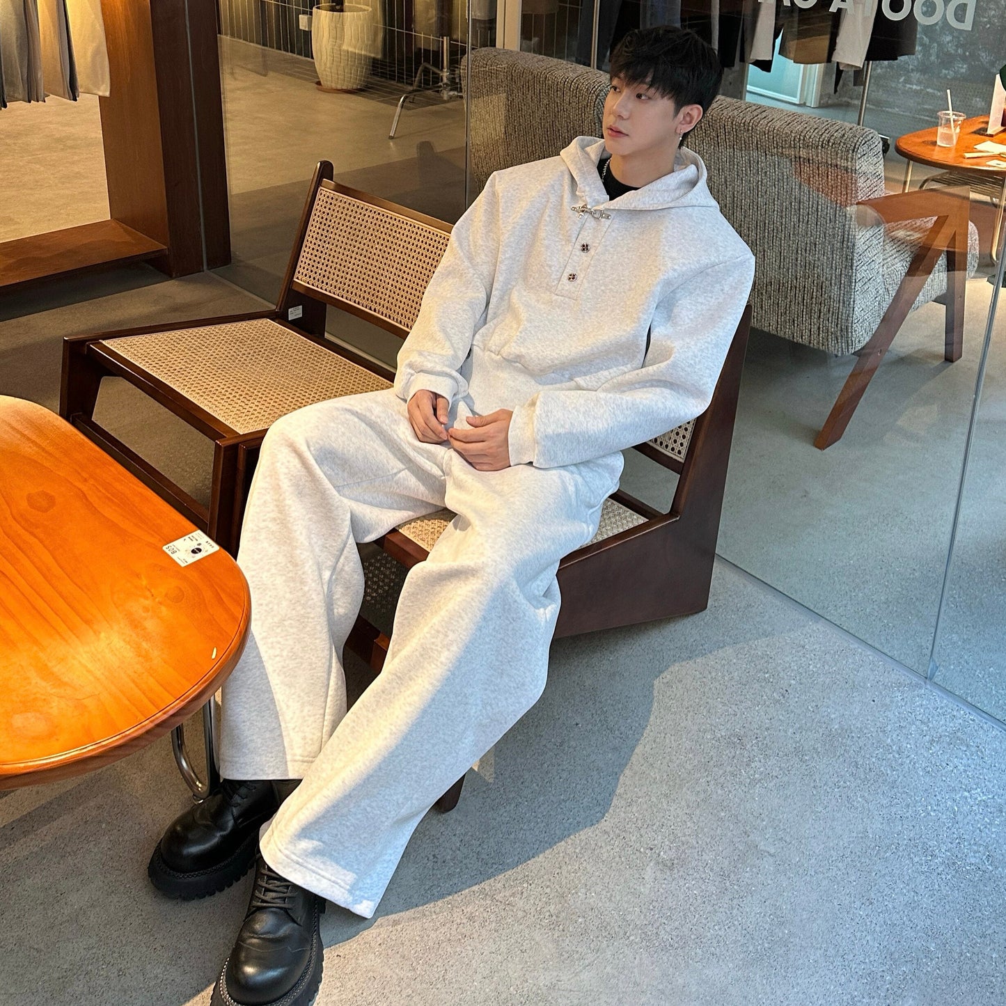 Henley Design Hoodie & Wide Leg Sweatpants Setup WN25376