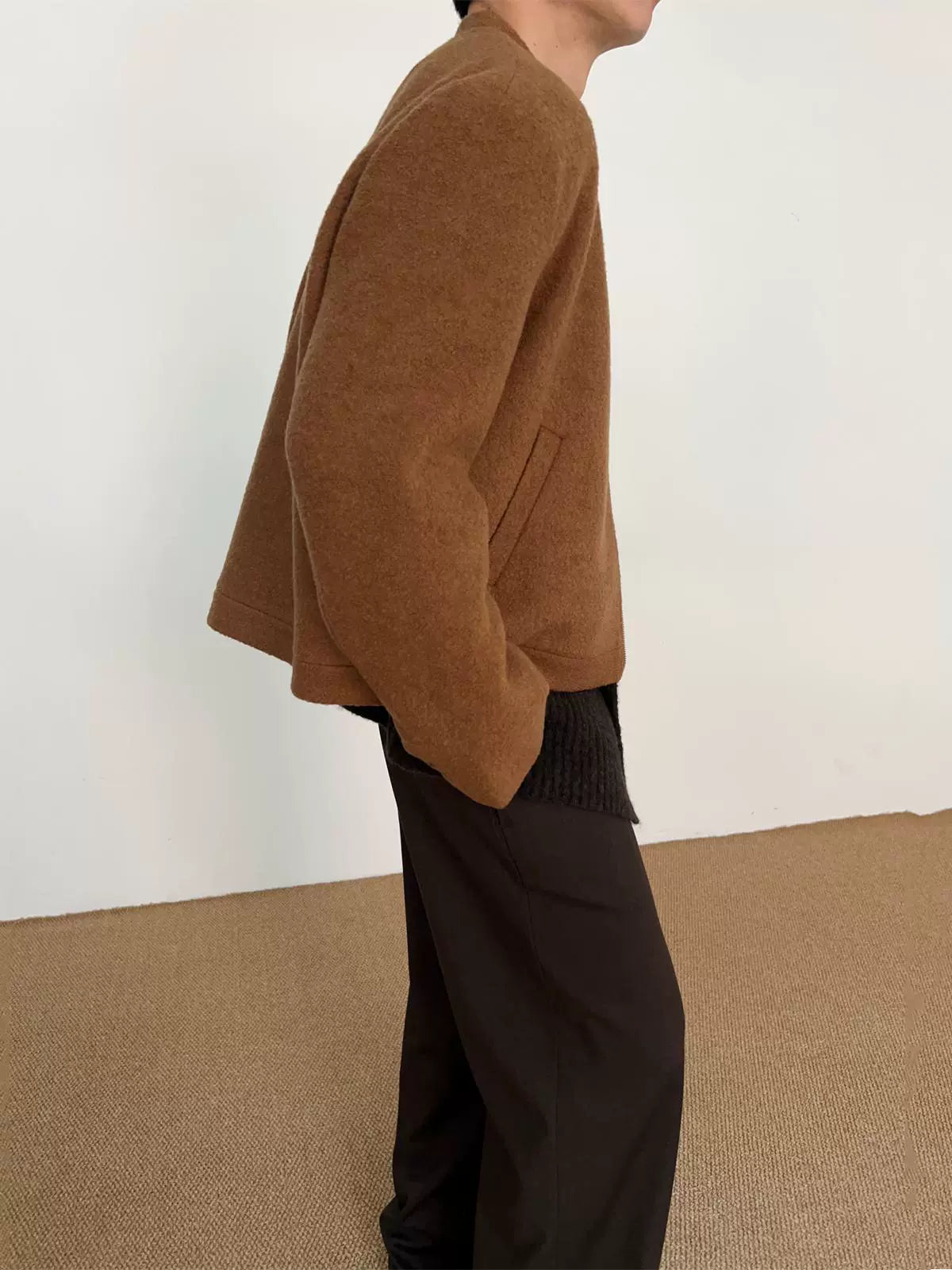 Wool Collarless Zipper Jacket WN21499