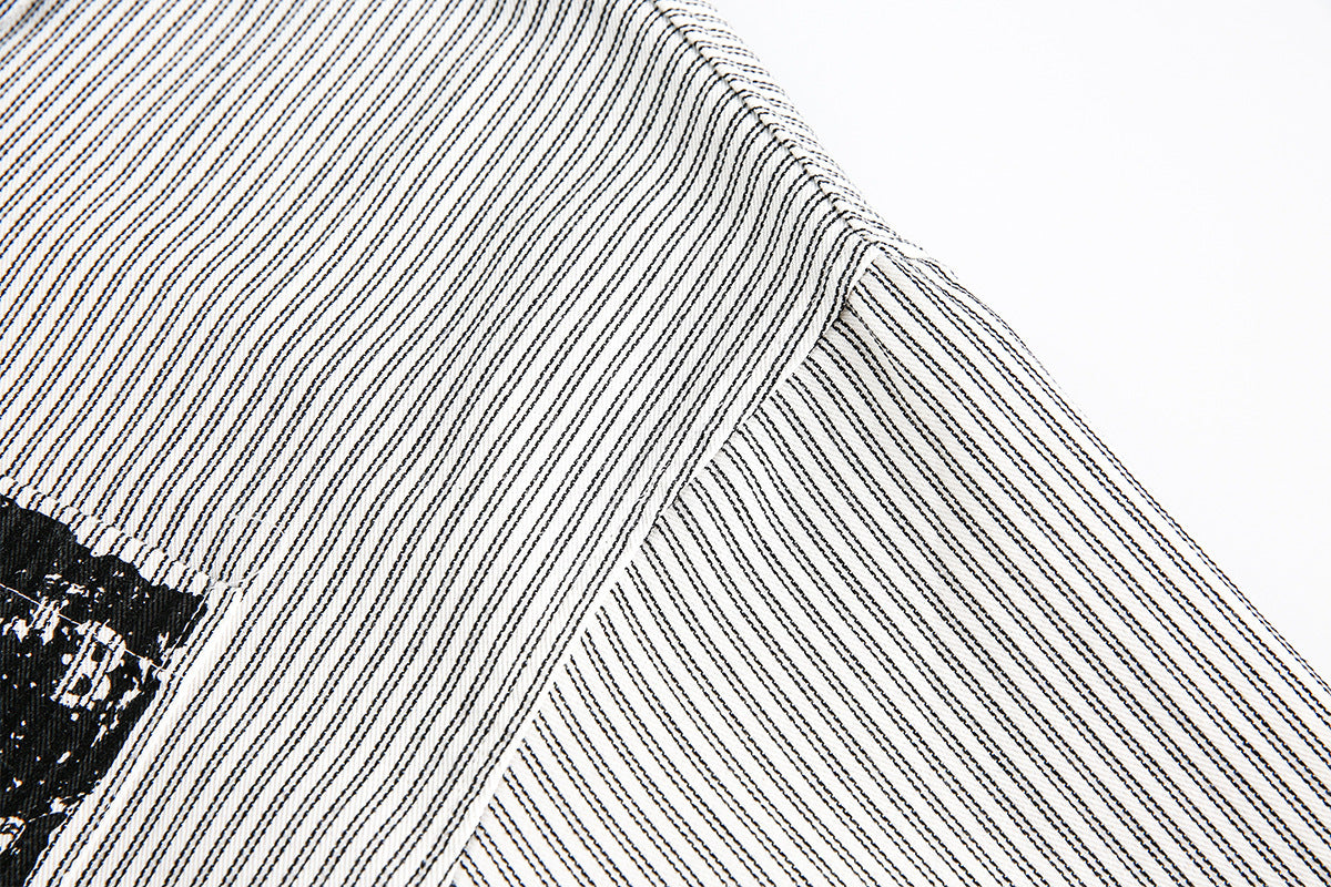 Graphic Print Stripe Frayed Long Sleeve Shirt WN23042