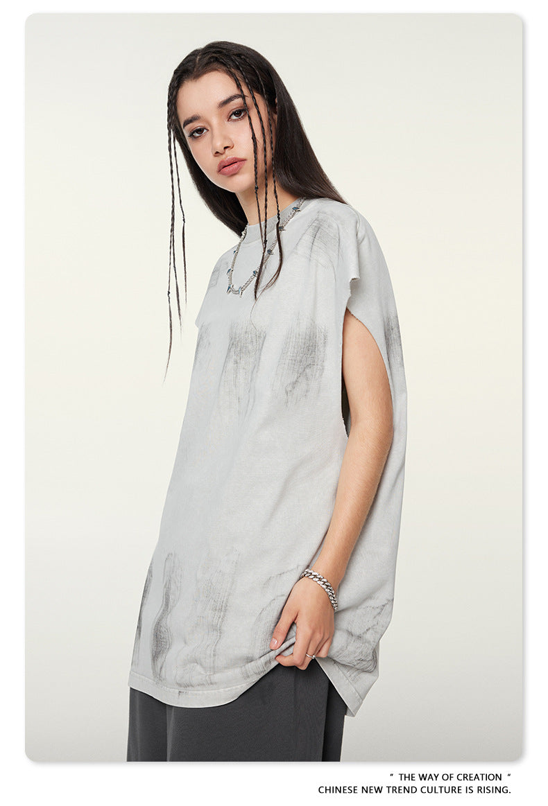 Washed Damage Oversize Tank Top T-shirt WN6440