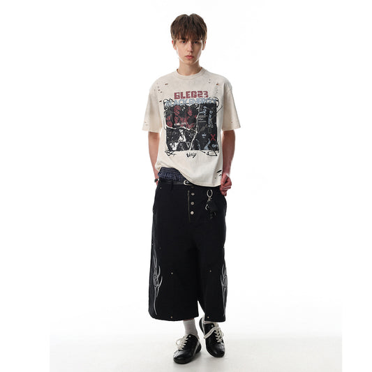 Graphic Print Dirty Dye Damage Short Sleeve T-Shirt WN25586