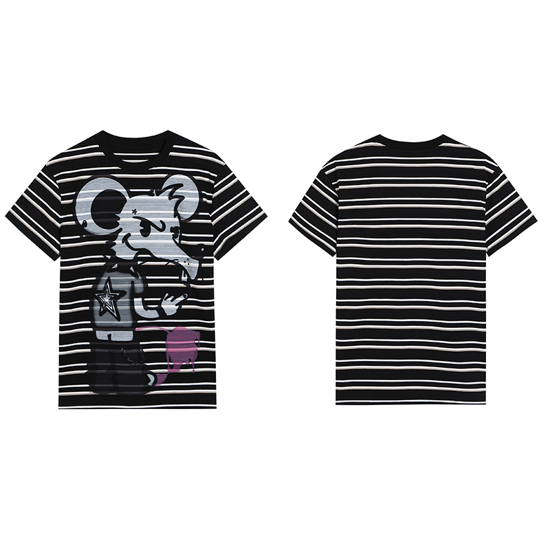 Graphic Mouse Print Stripe Short Sleeve T-Shirt WN17114