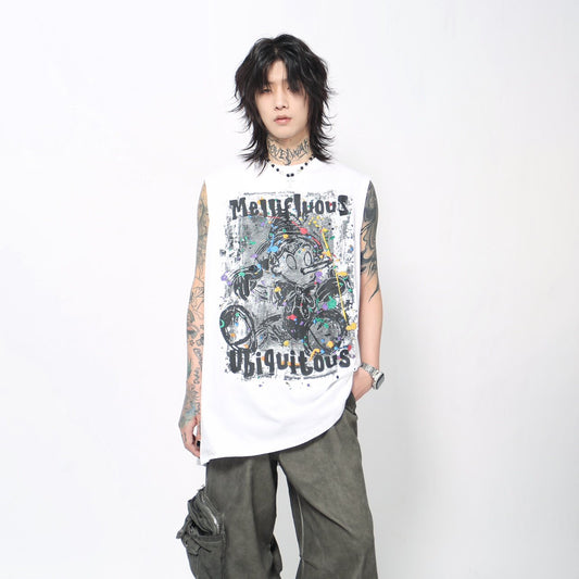 Graffiti Cartoon Graphic Print Oversize Sleeveless T-Shirt WN24435