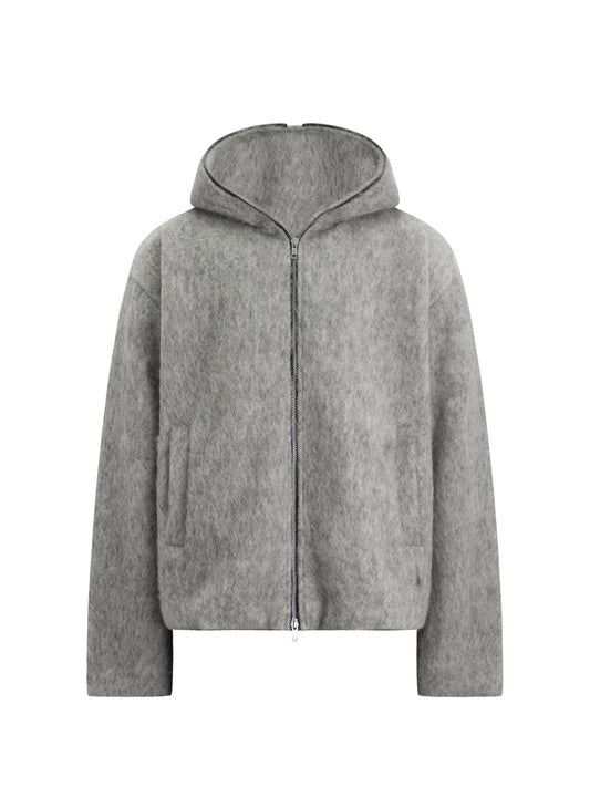 Wool Blend Full-Zip Boxy Hooded Jacket WN26382