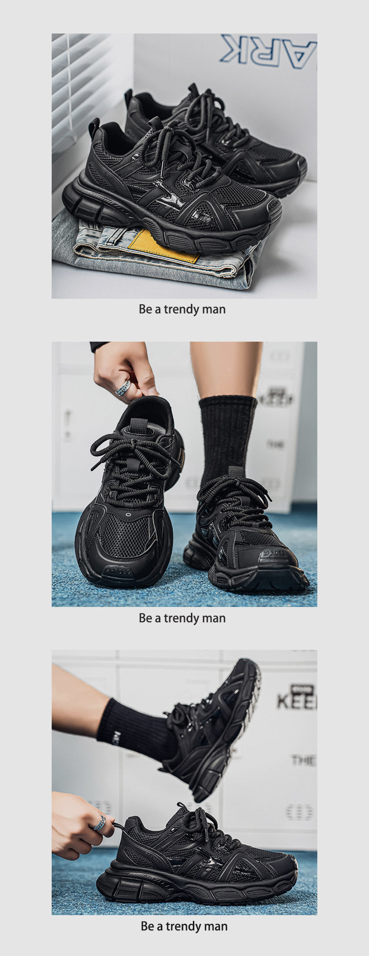 Mesh Panel Chunky Lace-Up Sneakers WN23368