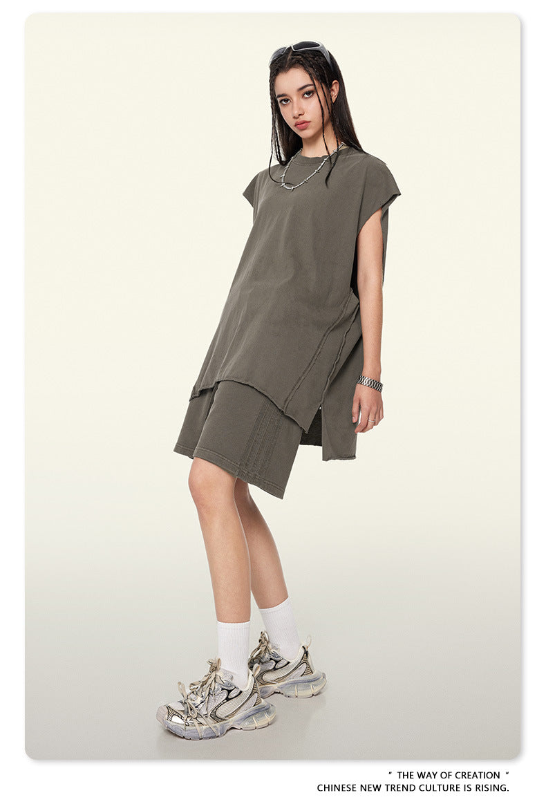 Washed Oversize Sleeveless T-Shirt WN6069