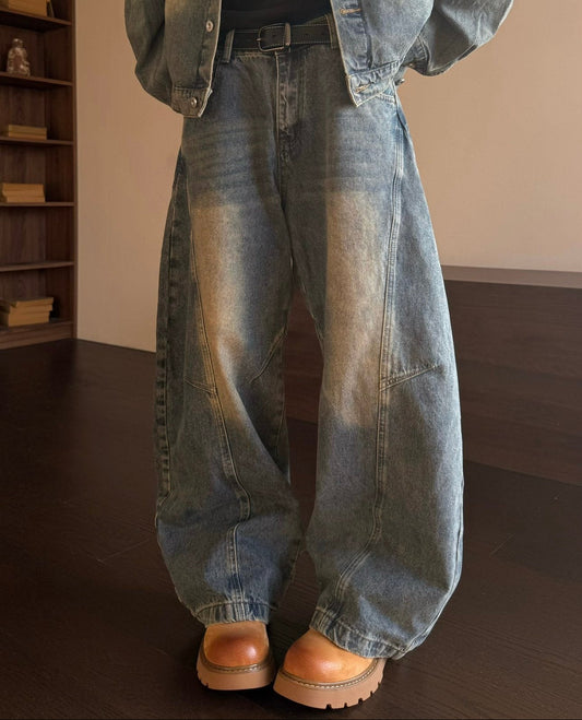 Washed Deconstructed Hooded Jacket & Curved Denim Jeans Setup WN23149