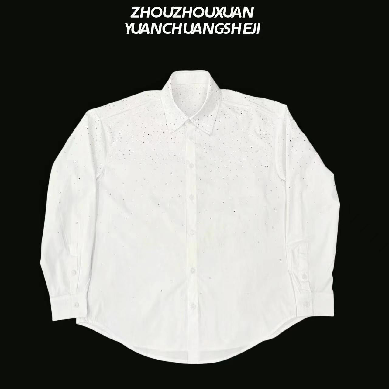 Rhinestone Star Detachable Shoulder-Pad Long Sleeve Shirt WN20717