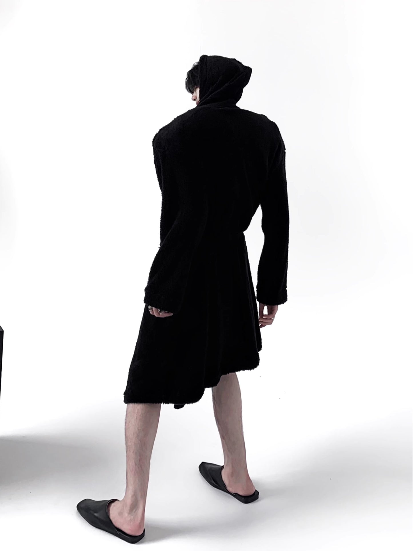 Fuzzy Belted Hooded Long Coat WN15414