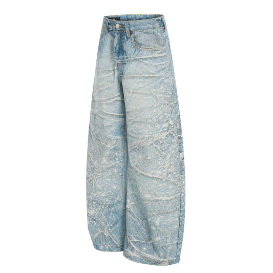 Paint Splatter Wash Wide Leg Denim Jeans WN23584