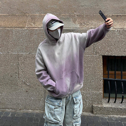 Gradient Tie-Dye Damage Oversize Pullover Hoodie WN24380