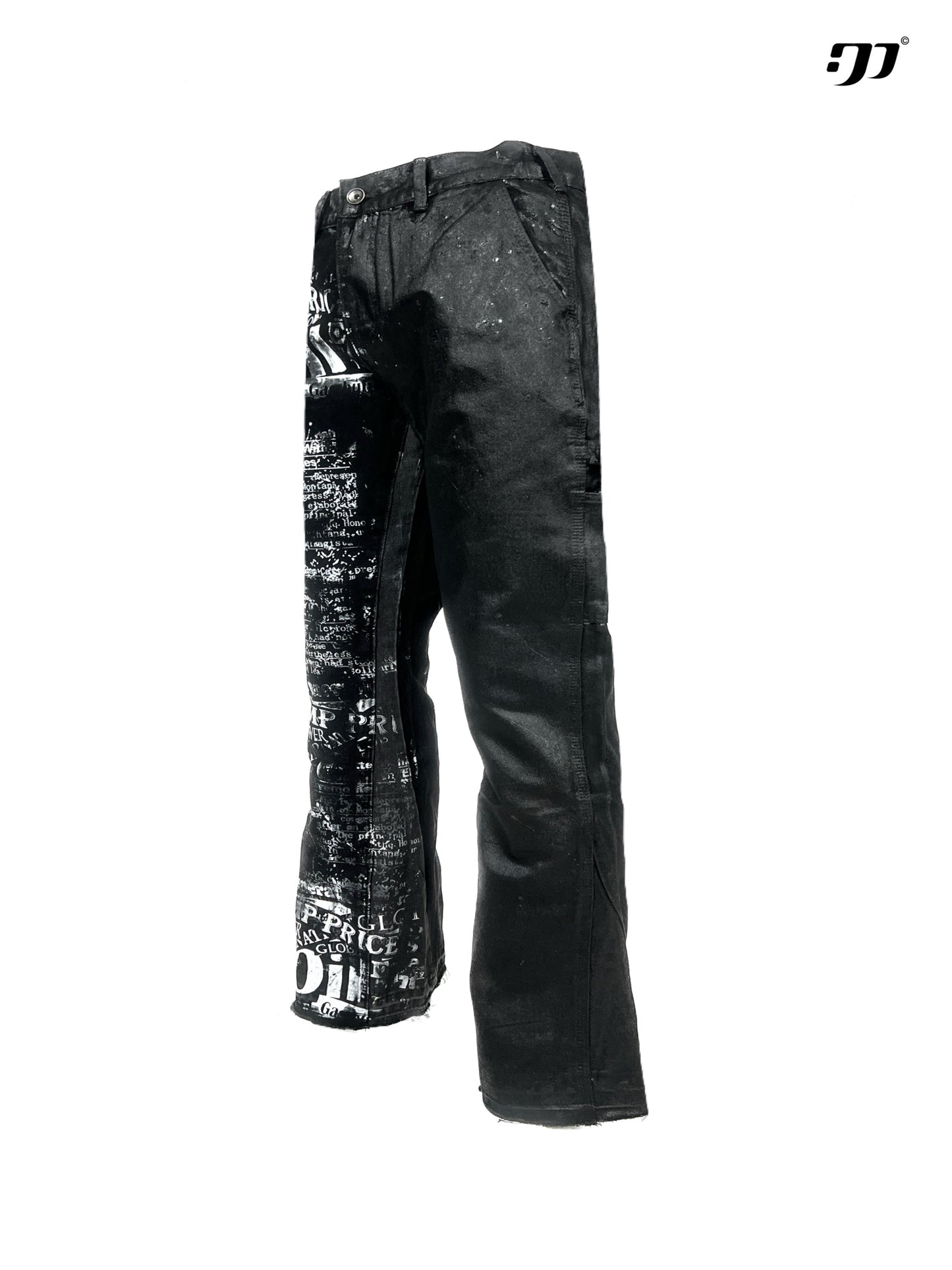 Graphic Print Wax Coating Flare Fringe Denim Jeans WN15773