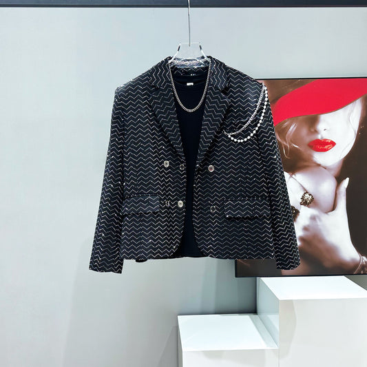 Rhinestone Tailored Jacket & Flare Trousers Setup WN23921