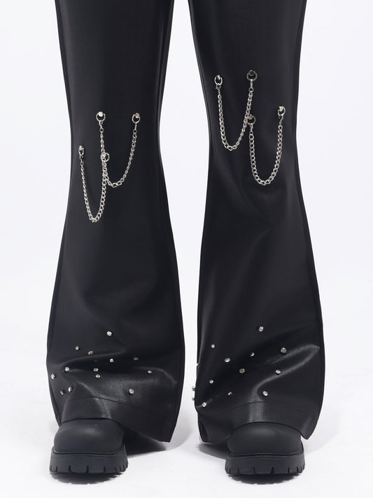 PU Leather Chain Studs Decor Flare Pants WN23727