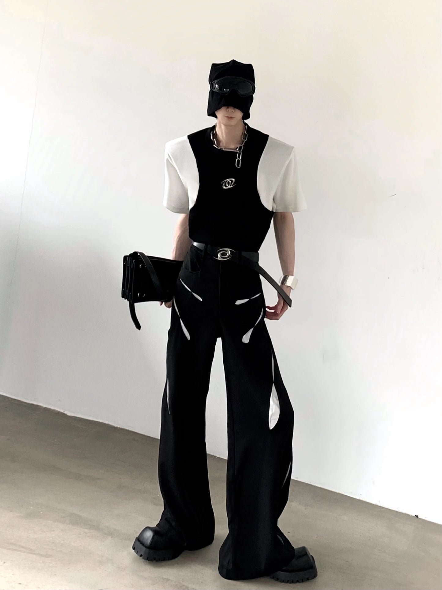 Colorblock Shoulder-pad Short Sleeve T-Shirt WN20349