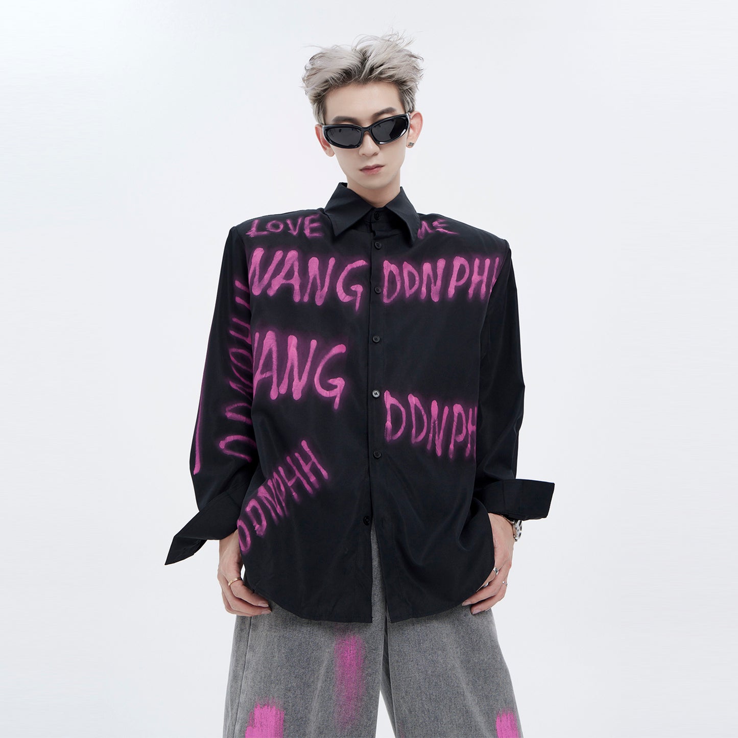 Graffiti Design Oversize Long Sleeve Shirt WN15461