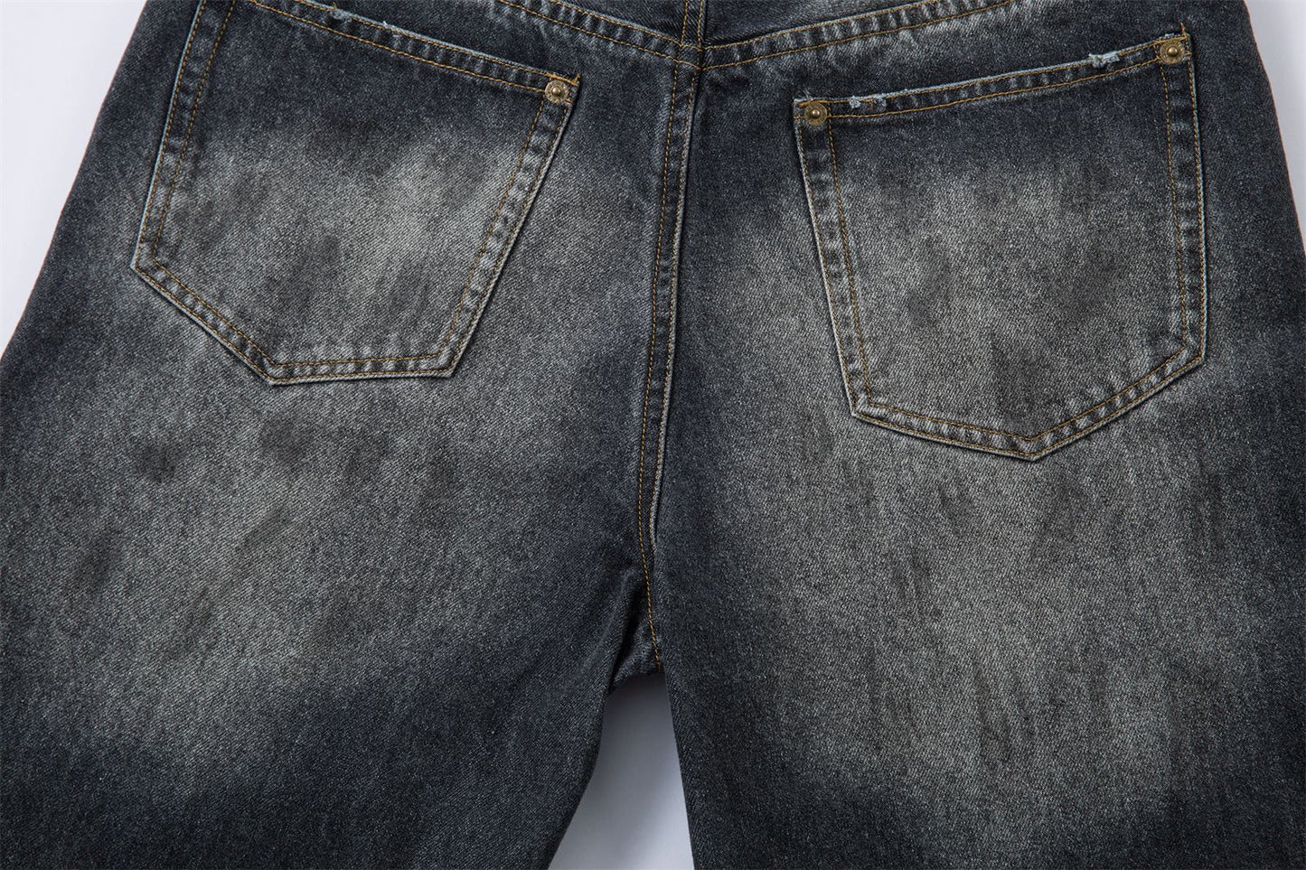 Washed Gradient Wide-Leg Straight Denim Jeans WN16211