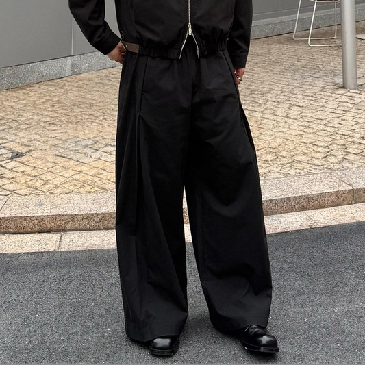 Zipper Short Jacket & Pleats Wide Leg Pants Setup WN25009
