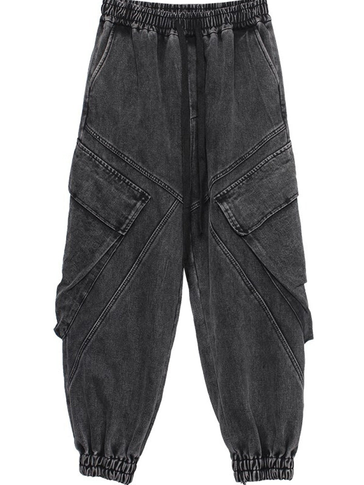 Damage Wash Cuffed Wide Leg Denim Jeans WN22414