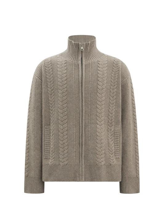 Heavyweight Cable-Knit High-Neck Zip-Up Oversize Knit Cardigan WN26314