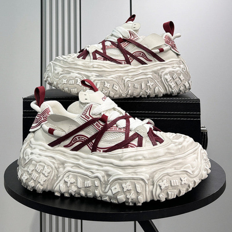 Damage Mesh Strap Platform Chunky Sole Sneakers WN24709