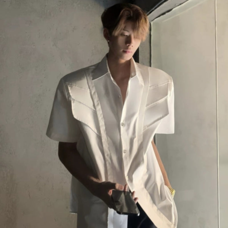 Deconstructed Shoulder-Pad Short Sleeve Shirt WN20060