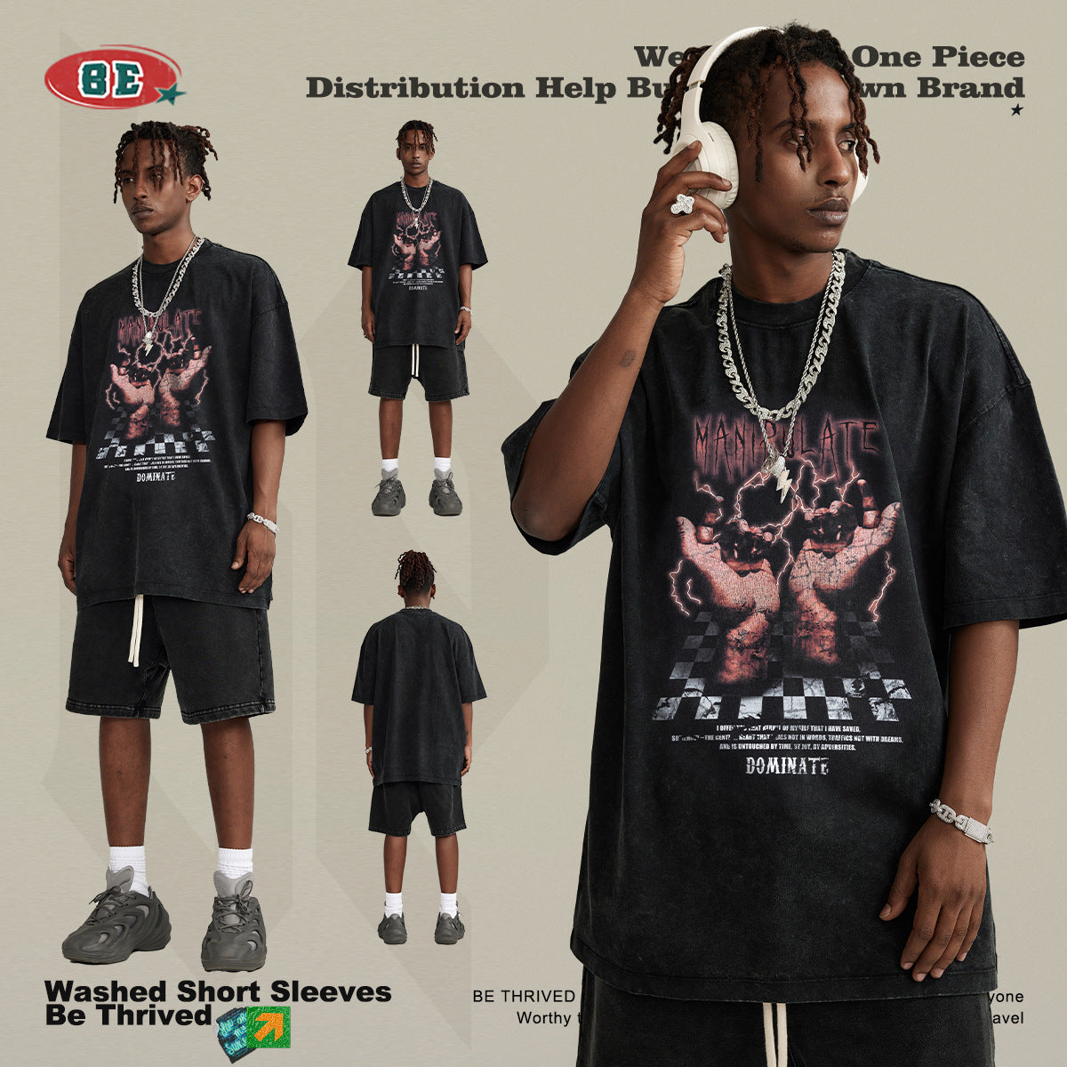 Washed Print Oversize Short-sleeve T-shirt WN6395