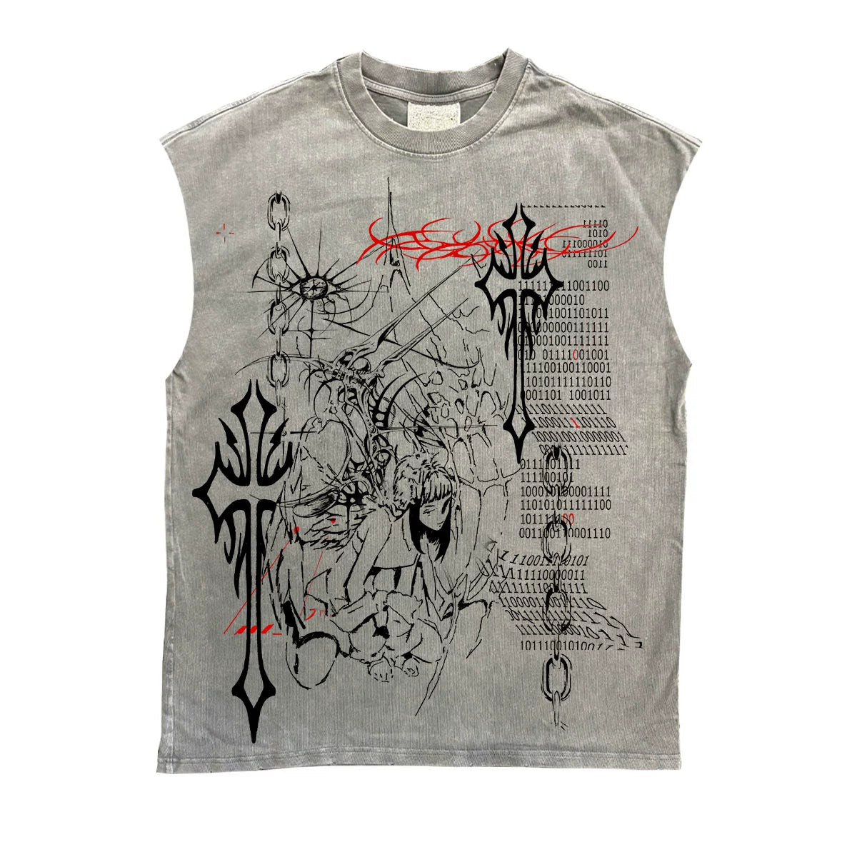 Cross & Illastration Print Tank Top WN16858