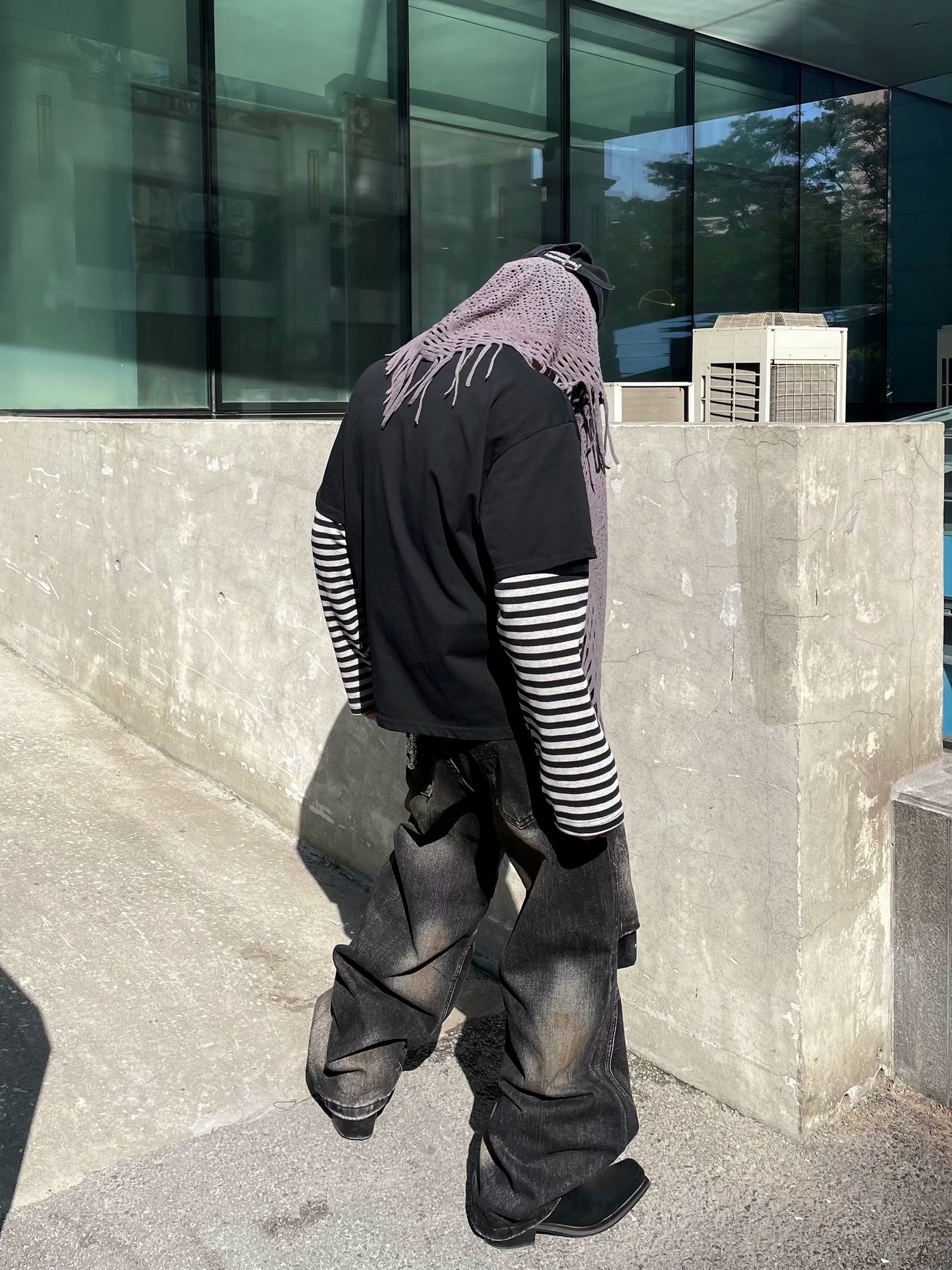 Rock Graphic Fake Layered Striped Long Sleeve T-Shirt WN12876