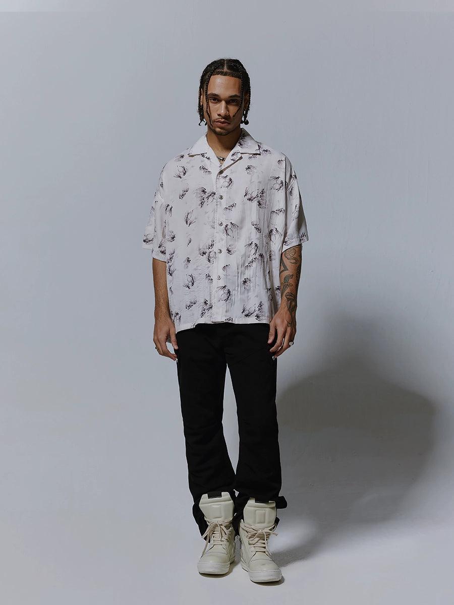 Ink Print Turn-Down Collar Short Sleeve Shirt WN17570