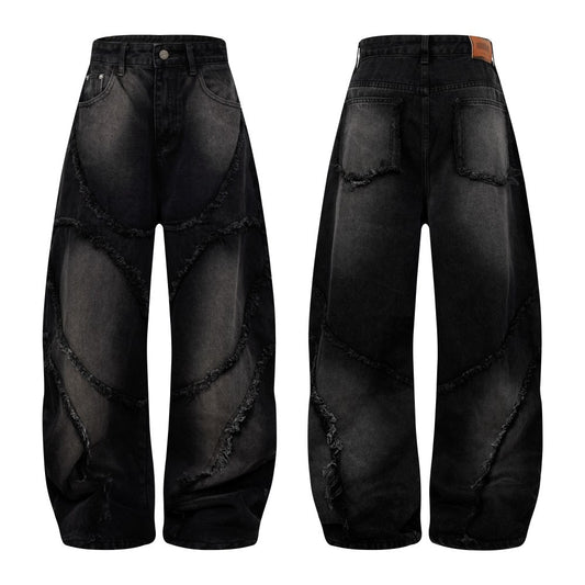 Faded Raw-Edge Wide Leg Denim Jeans WN28121