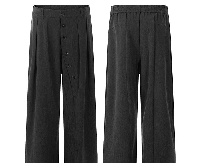 Asymmetrical Button Pleats Wide Leg Trousers WN25836