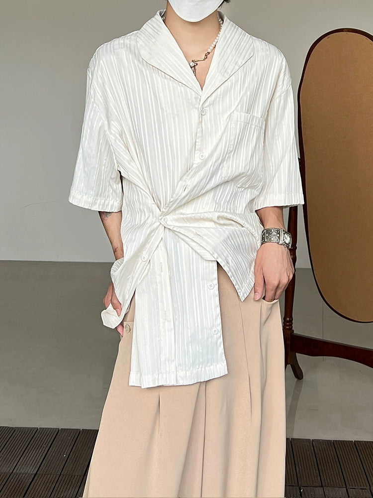 Stripe Irregular Cuban Collar Short Sleeve Shirt WN19999