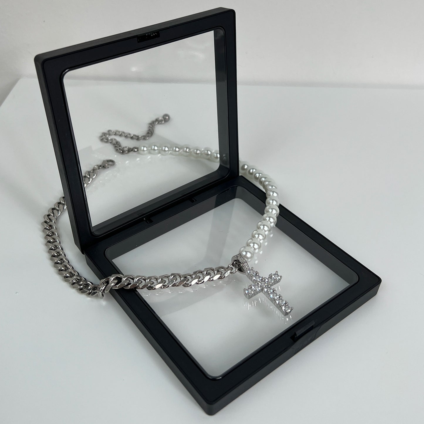 Pearl Cuban Chain Titanium Steel Necklace & Bracelet & Pendant WN19223