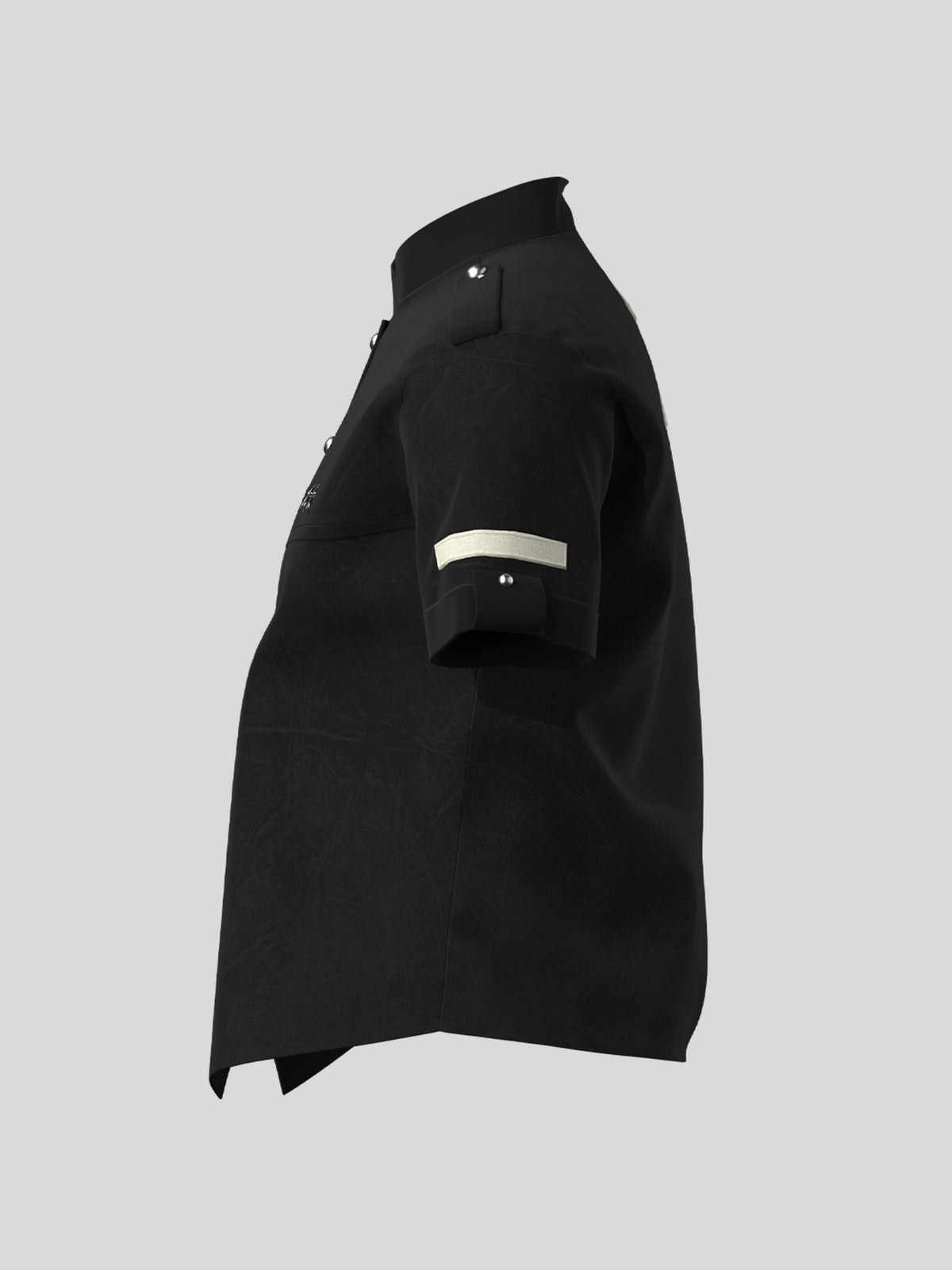Stand Neck Metal Buckle Star Detail Short Sleeve Shirt WN27084