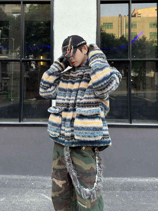 Fair Isle Fake Lamb Fleece Hooded Padded Jacket WN23006