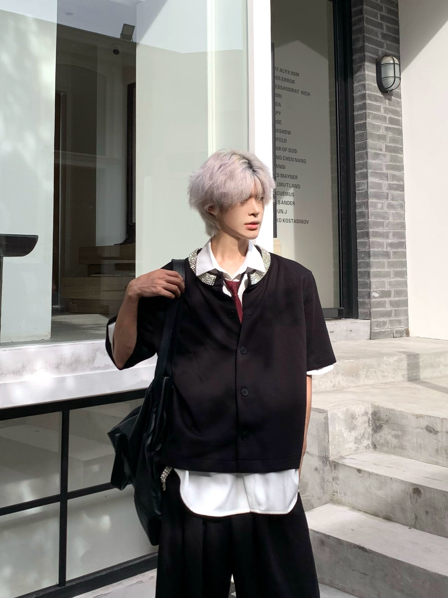 Hand-Beaded Short Sleeve Shirt & Wide Leg Sweatpants Setup WN19813