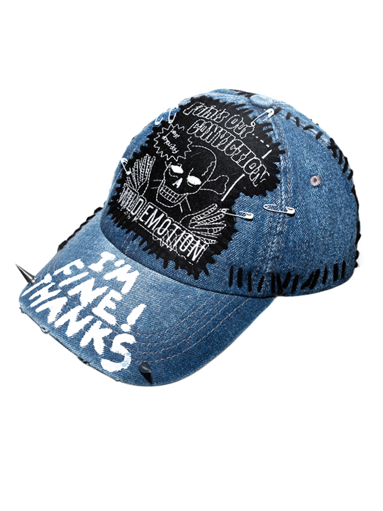 Denim Patchwork Skull Design Cap WN21149
