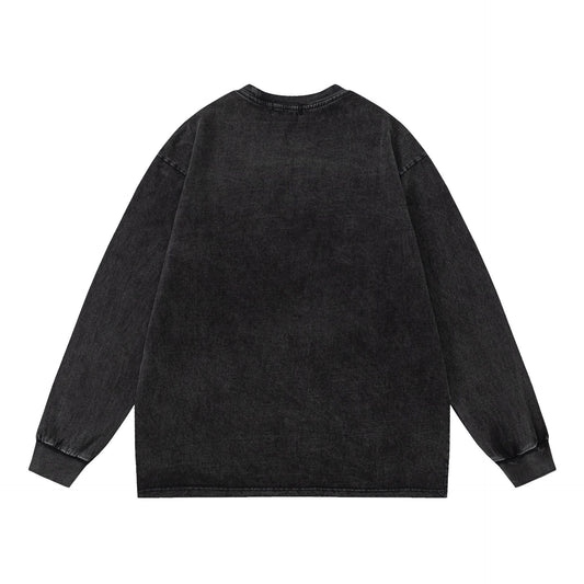 Washed Letter Print Oversize Long Sleeve T-Shirt WN25908